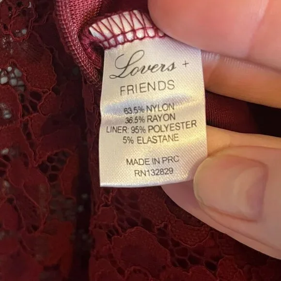 Lovers and‎ Friends Eve Lace Open Black Long Sleeve Romper Cranberry Red Size XS - Picture 10 of 11